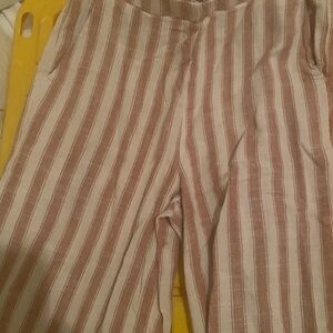 Dex Striped Linen Blend Wide Leg Pants - Size Small